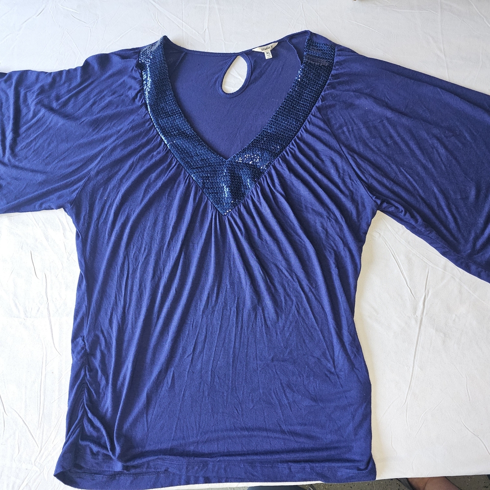 Studio Y Royal Blue Blouse with Sequin Accent